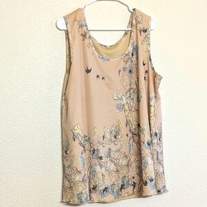 Tagless Beige Floral Lined Sleeveless Top - Beige and Blue Lovely Elegance